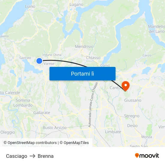 Casciago to Brenna map