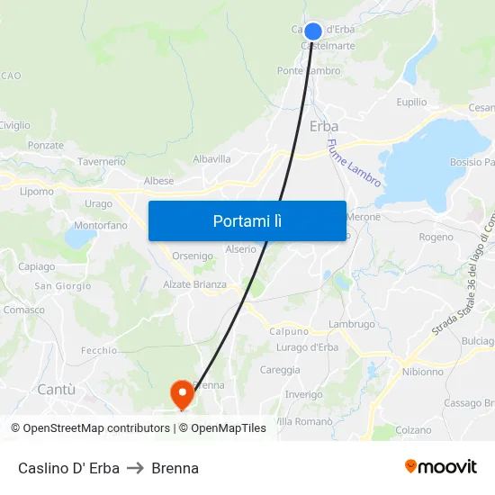 Caslino D' Erba to Brenna map