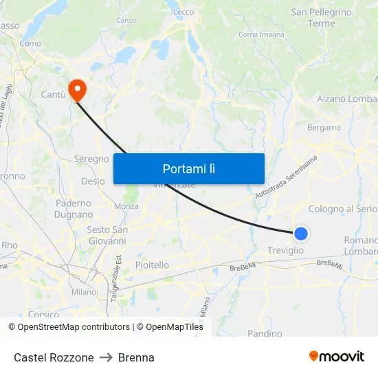 Castel Rozzone to Brenna map