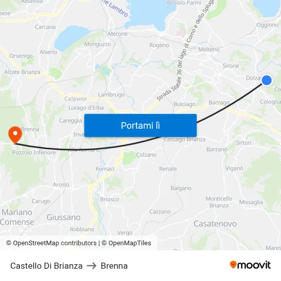 Castello Di Brianza to Brenna map