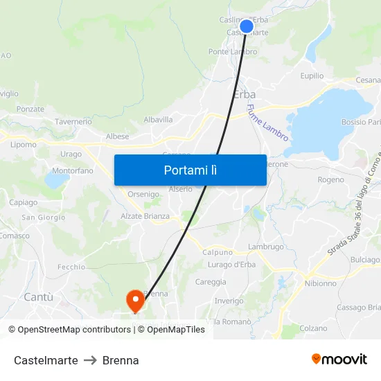 Castelmarte to Brenna map