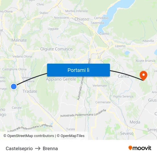 Castelseprio to Brenna map
