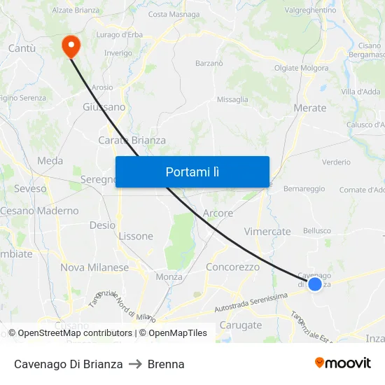 Cavenago Di Brianza to Brenna map