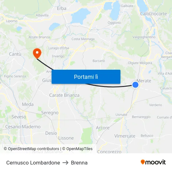 Cernusco Lombardone to Brenna map