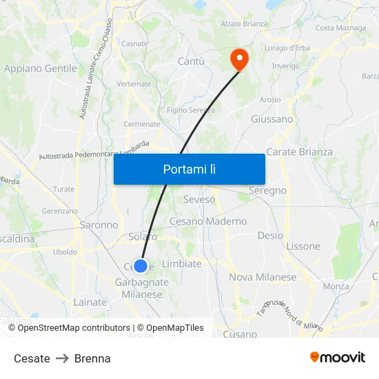 Cesate to Brenna map