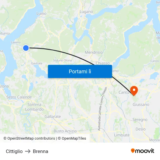 Cittiglio to Brenna map