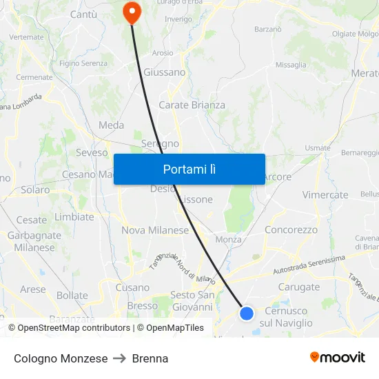 Cologno Monzese to Brenna map
