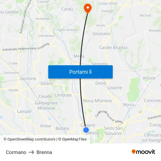 Cormano to Brenna map