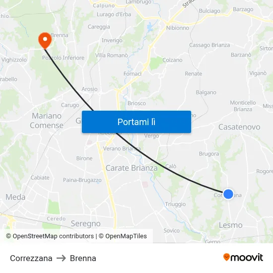 Correzzana to Brenna map