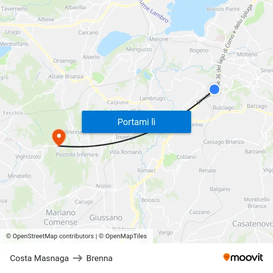 Costa Masnaga to Brenna map