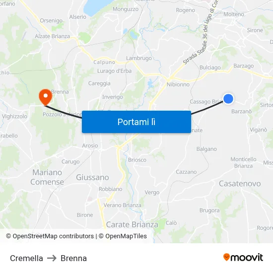 Cremella to Brenna map