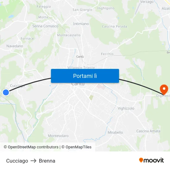 Cucciago to Brenna map
