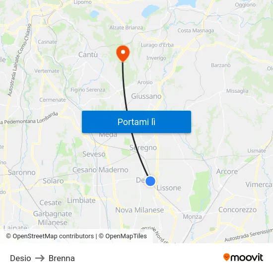 Desio to Brenna map