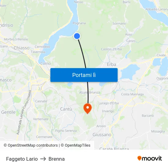 Faggeto Lario to Brenna map