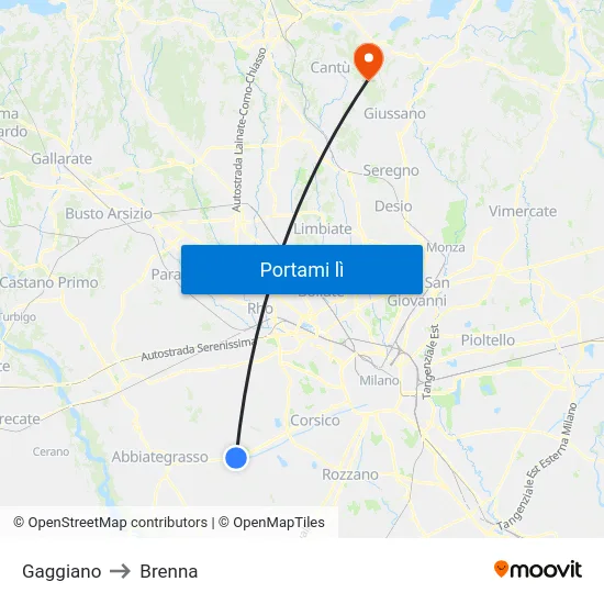 Gaggiano to Brenna map