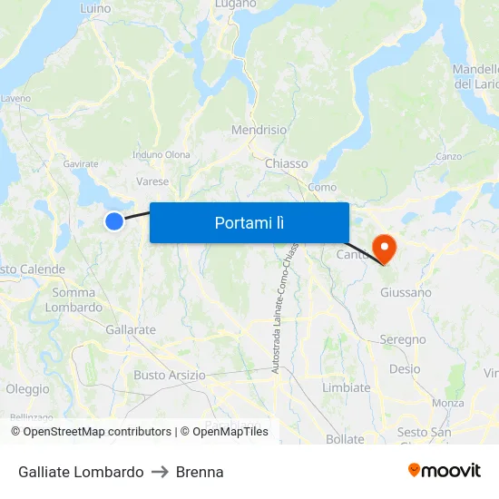 Galliate Lombardo to Brenna map
