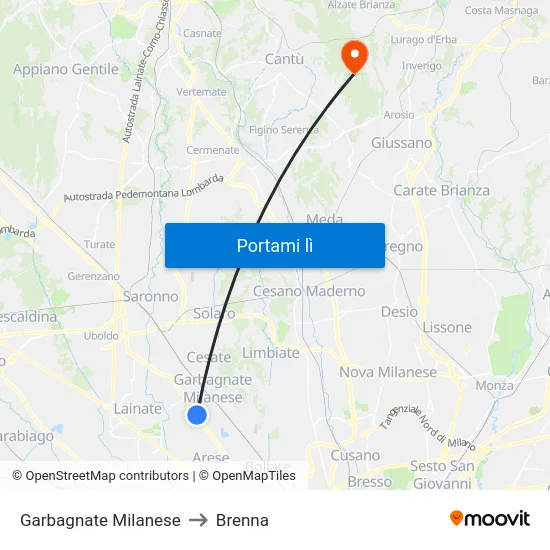 Garbagnate Milanese to Brenna map