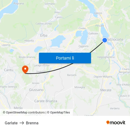 Garlate to Brenna map