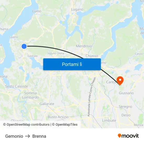 Gemonio to Brenna map