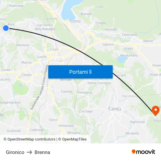 Gironico to Brenna map