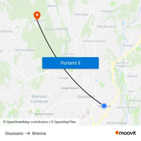 Giussano to Brenna map