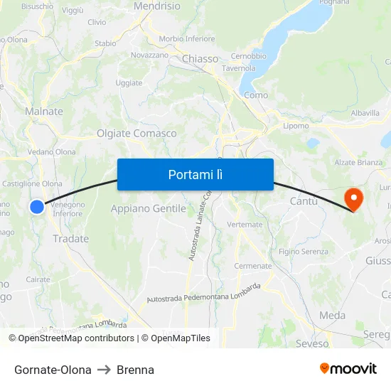 Gornate-Olona to Brenna map