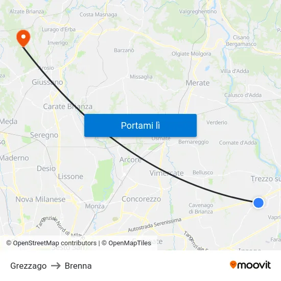 Grezzago to Brenna map