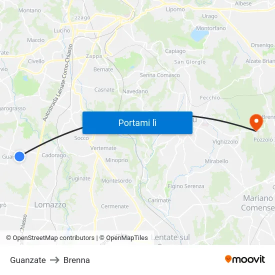 Guanzate to Brenna map
