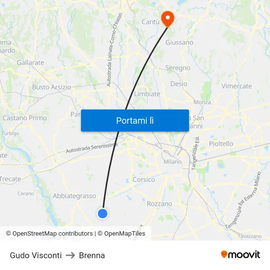 Gudo Visconti to Brenna map