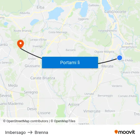 Imbersago to Brenna map