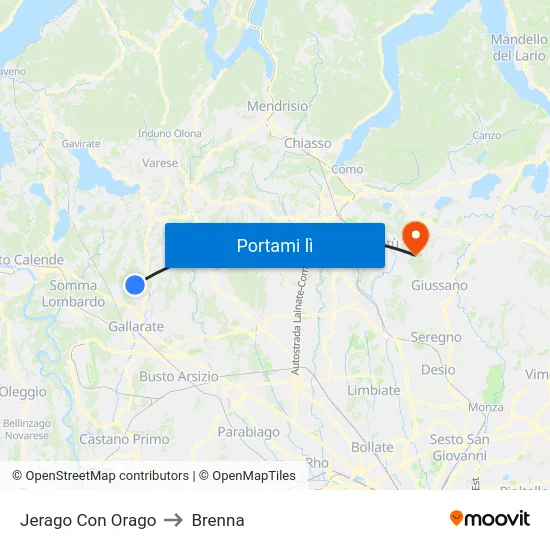 Jerago Con Orago to Brenna map