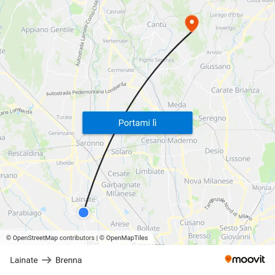 Lainate to Brenna map
