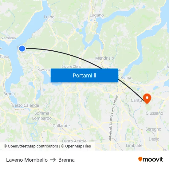 Laveno-Mombello to Brenna map
