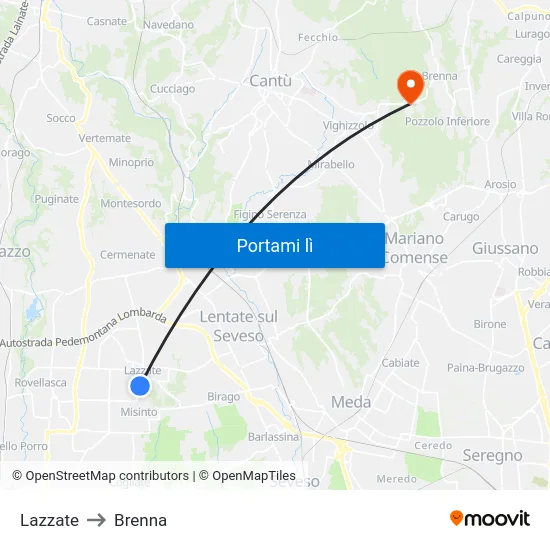 Lazzate to Brenna map