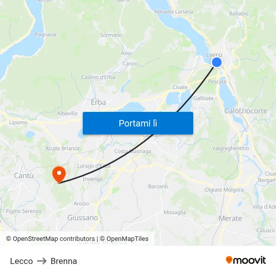 Lecco to Brenna map