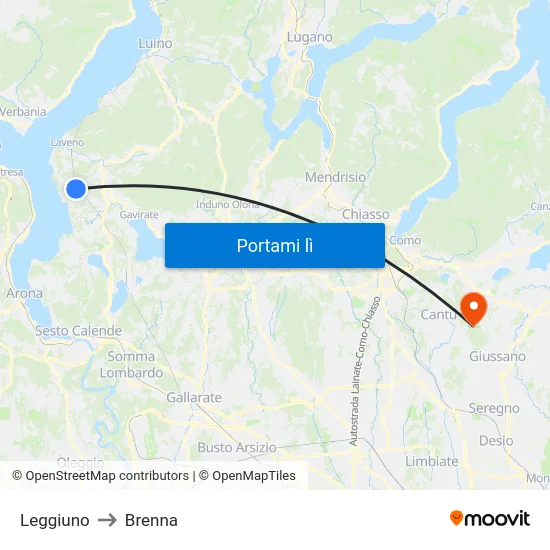 Leggiuno to Brenna map