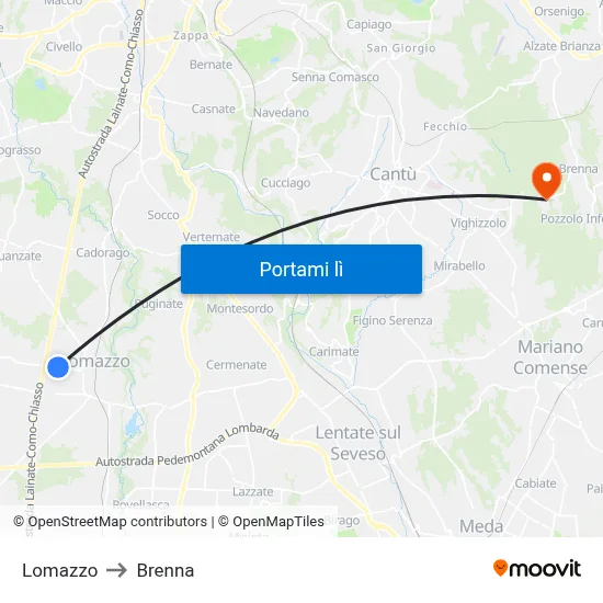 Lomazzo to Brenna map