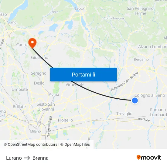 Lurano to Brenna map