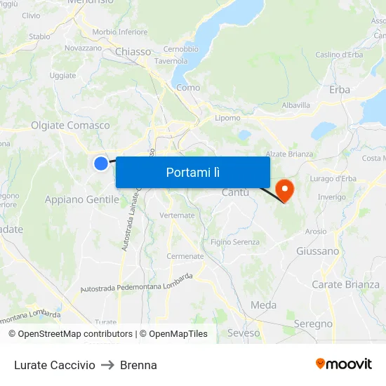 Lurate Caccivio to Brenna map