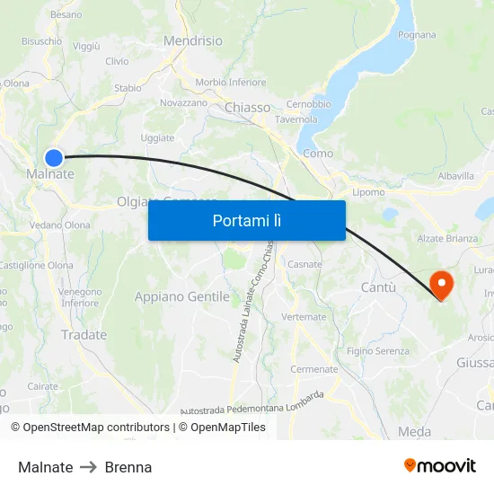 Malnate to Brenna map