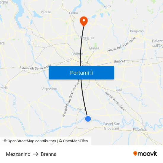 Mezzanino to Brenna map