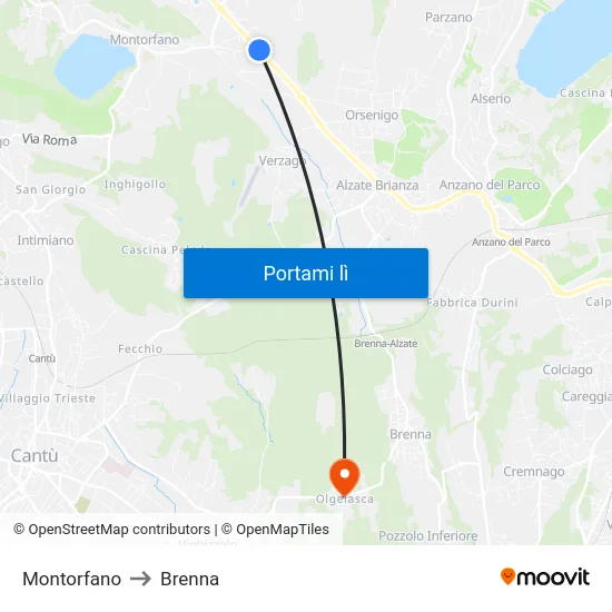 Montorfano to Brenna map