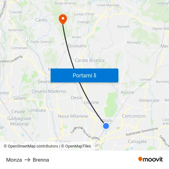 Monza to Brenna map