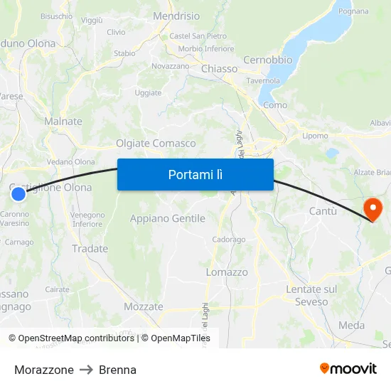 Morazzone to Brenna map