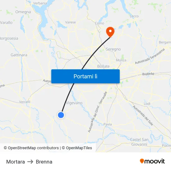 Mortara to Brenna map