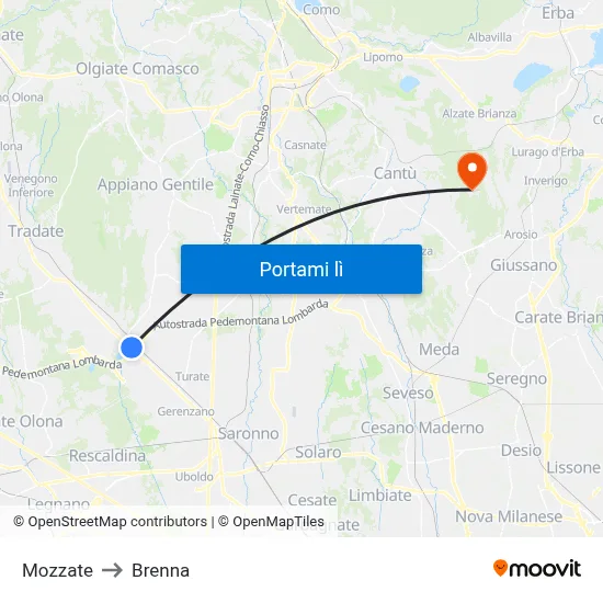 Mozzate to Brenna map