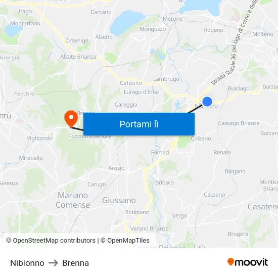 Nibionno to Brenna map