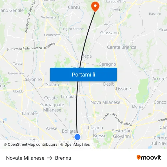 Novate Milanese to Brenna map