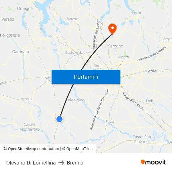 Olevano Di Lomellina to Brenna map