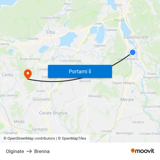 Olginate to Brenna map